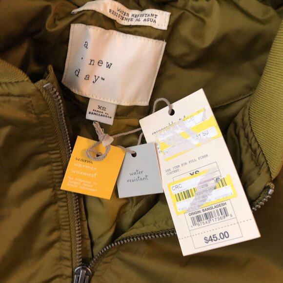 A New Day Womens Olive Green Water Resistant Bomber Jacket Size XS - Picture 5 of 7